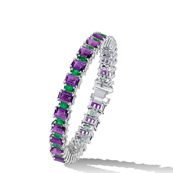 Emerald & Amethyst Bracelet Tennis Bracelet In Sterling Silver