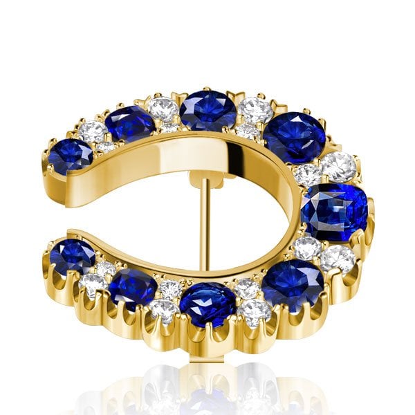 Golden White & Blue Sapphire Vintage Brooch Horseshoe Brooch