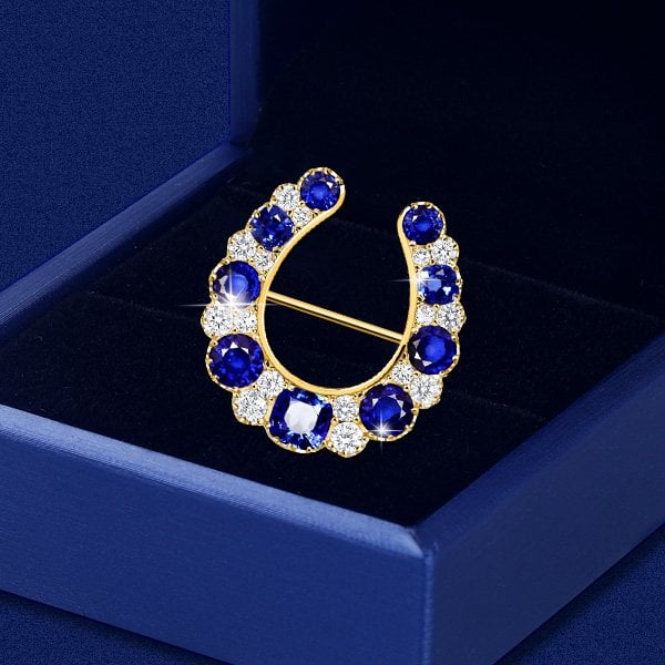Anniv.Uwブローチ Golden White & Blue Sapphire Vintage Brooch