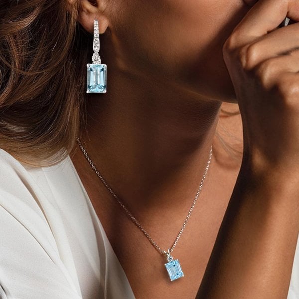 Aquamarine Sapphire Emerald Fashion Jewelry Necklace And Earring