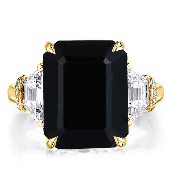 Black Ring Three Stone Emerald Cut Ring | Italo Jewelry