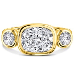 Italo Created White Sapphire Engagement Ring Cushion Cut Three Stone Engagement Ring