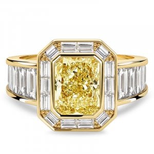 Italo Bezel Setting Radiant Cut Yellow Topaz Halo Engagement Ring For Women