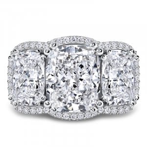 Italo Halo Cushion Cut Three Stone Engagement Ring For Women