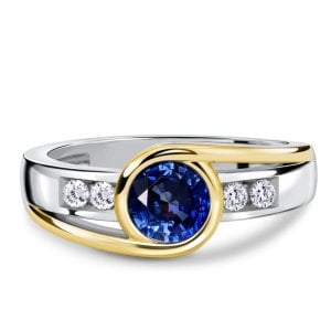 Italo Bypass Bezel Setting Round Cut Blue Sapphire Engagement Ring For Women