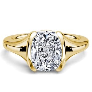 Italo Golden Half-bezel White Sapphire Cushion Cut Solitaire Engagement Ring