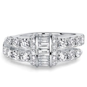 Italo White Sapphire Baguette & Round Cut Unique Engagement Ring For Women