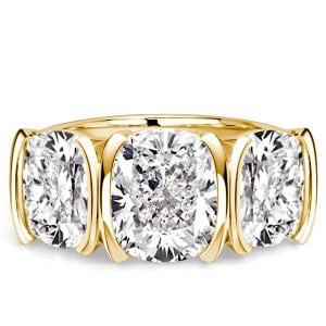 Italo Golden Half-bezel 3 Carat Cushion Cut Three Stone Engagement Ring For Women