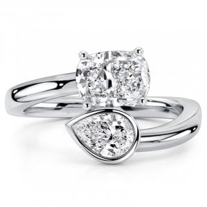 Italo Bezel-set Toi Et Moi Pear & Cushion Cut Engagement Ring For Women