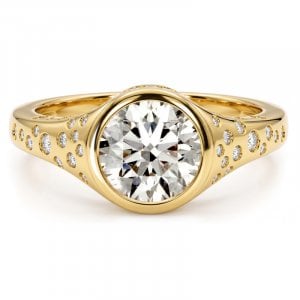 Italo Golden Waterfall Bezel Set 2 Carat Round Cut Engagement Ring For Women