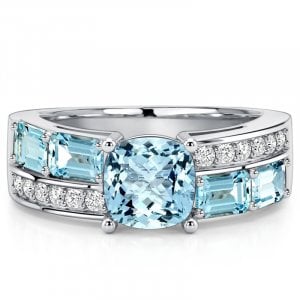 Italo Aquamarine Cushion Cut Double Shank Engagement Ring For Women
