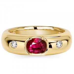 Italo Half Bezel Cushion Cut Ruby Ring Three Stone Engagement Ring For Women