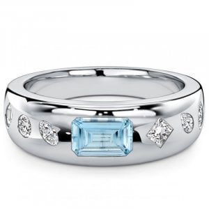 Italo Gypsy Setting Emerald Cut Aquamarine Ring Emerald Cut Engagement Ring