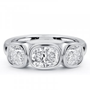 Italo Bezel Setting Cushion Cut Three Stone Engagement Ring For Women