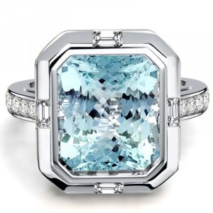 Italo Bezel Set Side Stone Radiant Cut 5.5 Carat Aquamarine Ring For Women
