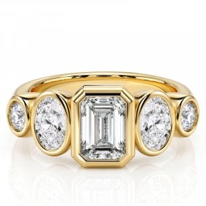 Italo Bezel Setting Five Stone Emerald Cut Engagement Ring For Women