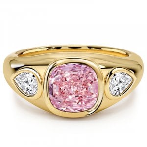 Italo Bezel Setting Three Stone Pink Sapphire Cushion Cut Engagement Ring
