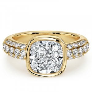 Italo Golden Bezel Setting Cushion Cut East West Ring For Women