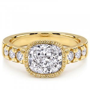 Italo Golden East West Bezel Setting Cushion Cut Engagement Ring For Women