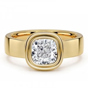 Italo Golden Bezel Setting Cushion Cut Solitaire Bezel Set Ring For Women