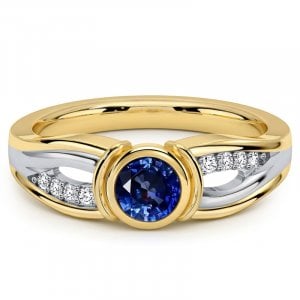 Italo Split Shank Bezel Setting Blue Sapphire Unique Engagement Ring For Women