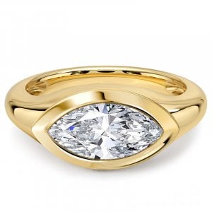 Italo Golden Solitaire Bezel Setting East West Marquise Engagement Rings For Women