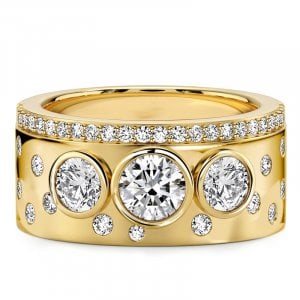 Italo Golden Waterfall Bezel Setting Round Cut Three Stone Engagement Ring
