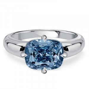 Italo East West Solitaire Blue Topaz Cushion Cut Engagement Ring For Women