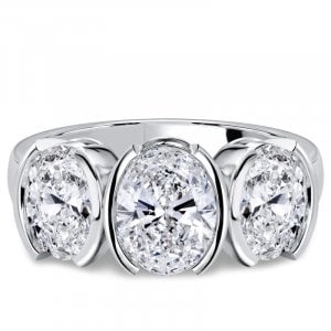 Italo Half Bezel 2 Carat Oval Cut Three Stone Engagement Ring For Women