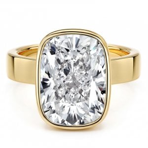 Italo Golden Solitaire Elongated Cushion Cut Bezel Set Ring For Women