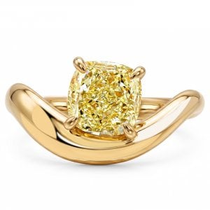 Italo Golden Wave Band Yellow Topaz 3 Carat Cushion Cut Engagement Ring