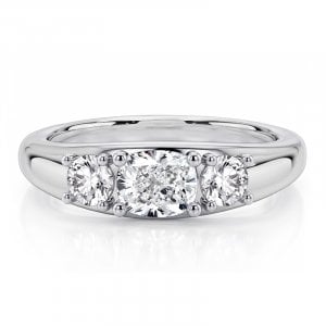 Italo East West Cushion Cut Three Stone Simple Ring For Women