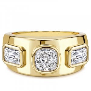Italo Golden Three Stone Cushon Cut Bezel Set Ring For Women
