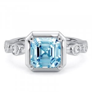 Italo Bezel Setting Five Stone Asscher Cut Aquamarine Ring For Women