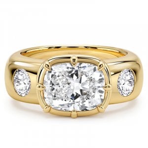 Italo Golden East West Elongated Cushion Cut Three Stone Rings