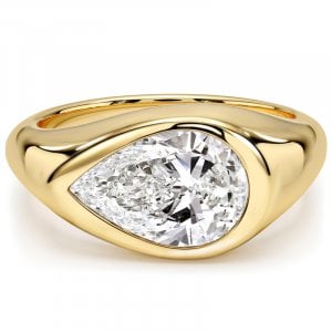 Italo Golden Bezel Setting Pear Cut Solitaire Engagement Ring For Women
