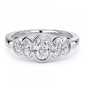 Italo Bezel Setting Five Stone Oval Cut Engagement Ring For Women