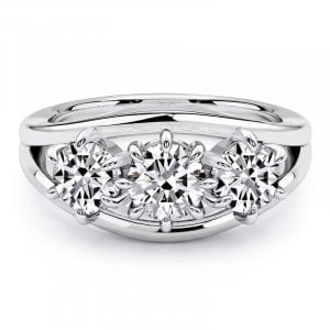 Italo Split Shank Round Cut Three Stone Engagement Ring For Women