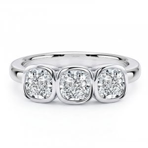 Italo Bezel Set Cushion Cut Three Stone Wedding Ring For Women