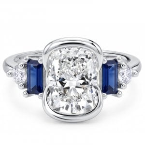 Italo Five Stone Half Bezel 4 Carat Cushion Cut Engagement Ring