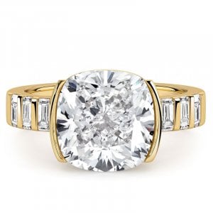 Italo Golden Half Bezel 4 Carat Cushion Cut Engagement Ring For Women