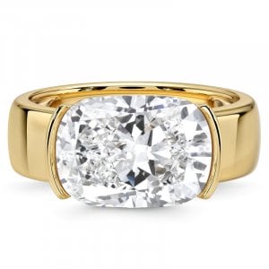 Italo Half Bezel East West Elongated Cushion Cut Engagement Ring For Women