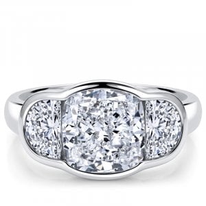 Italo Bezel Setting 4 Carat Cushion Cut Three Stone Bezel Ring