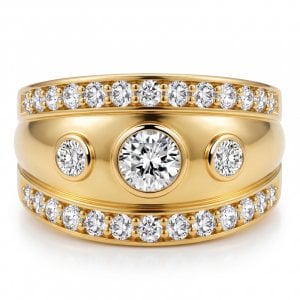 Italo Golden Vintage Bezel Set Three Stone Cocktail Ring For Women