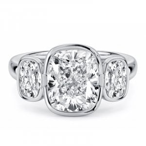 Italo Bezel Setting Three Stone Elongated Cushion Cut Engagement Ring For Women