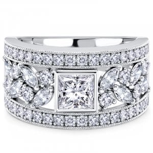 Italo Floral Filigree Bezel Princess Cut Unique Engagement Ring For Women