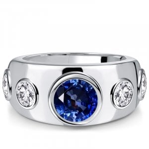 Italo Bezel Setting Five Stone Blue Sapphire Engagement Ring For Women