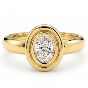 Italo Golden Bezel 1 Carat Oval Cut Solitaire Engagement Ring