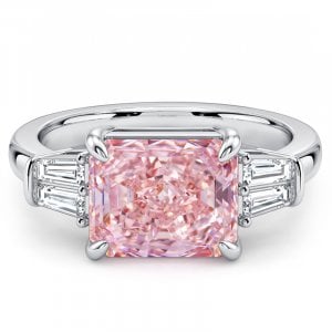 Italo East West Pink Sapphire Radiant Cut Three Stone Engagement Ring For Women