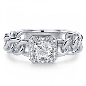 Italo Halo Cushion Cut Chain Link ring Unique Engagment Ring For Women
